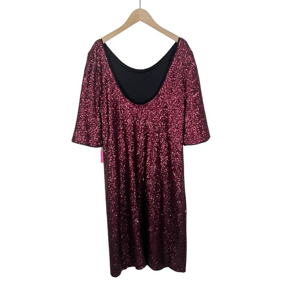 NWT Betsey Johnson Burgundy Ombre Sequin Shift Dress Size 12 - Picture 4 of 10